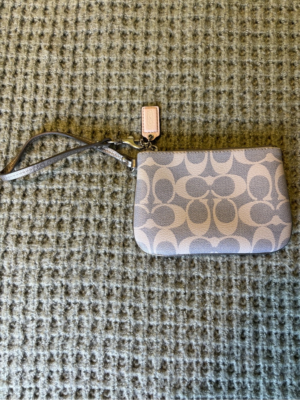 Coach Baby Blue Signature Canvas Wristlet with Leather Tag